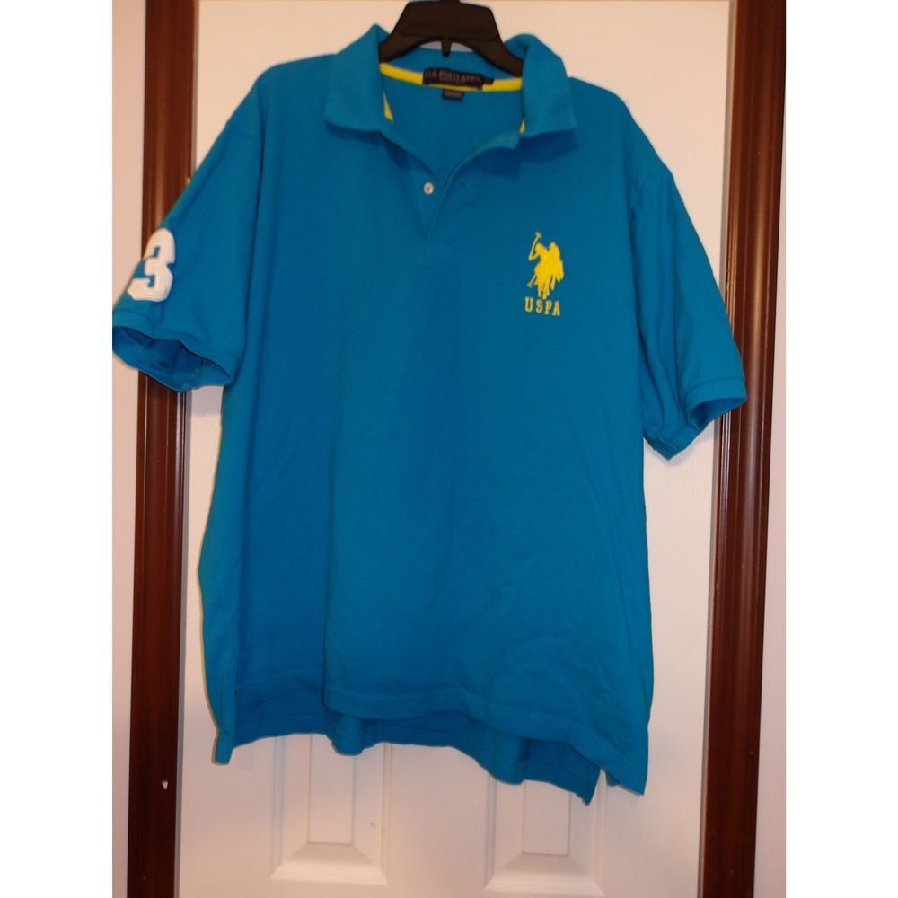 Vintage‎ U.S. Polo Assn. Turquoise  Cotton Polo Shirt with Yellow Logo Number 3